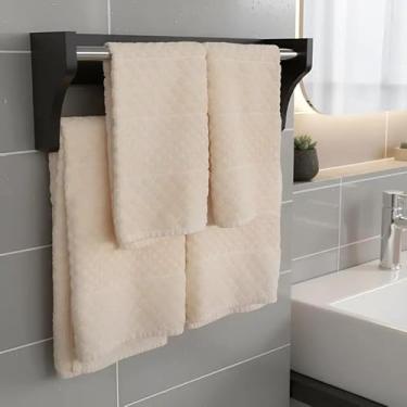 Imagem de Toalheiro Duplo Suporte Cabideiro Porta Toalhas de Parede Acessório para Banheiro Preto Laca