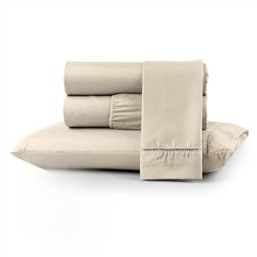 Imagem de Jogo de Lençol Queen 3 Peças 400 Fios Micropercal com Elástico Perimetral e Toque Aveludado (BEGE,KING)