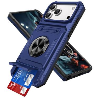 Imagem de QIVSTAR Capa magnética para iPhone 17 Pro Max, anel giratório de 360° com compartimento oculto para cartão, proteção de nível militar, capa de telefone à prova de choque para iPhone 17 Pro Max de 6,9