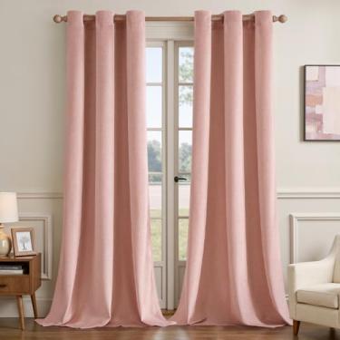 Imagem de EMEMA Cortinas de veludo 153 cm de comprimento, luxuosas, cortinas blackout para sala de estar, rosa bebê, ilhós, escurecimento elegante, tratamento de janela com isolamento térmico para quarto L 106