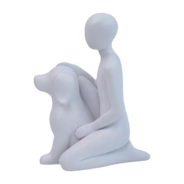 Imagem de Fenteer Ornamento de prateleira com estátua de homem com cachorro 10x6,5x13,3 cm para donos de animais de estimação, acessórios, presente bonito e, Branco