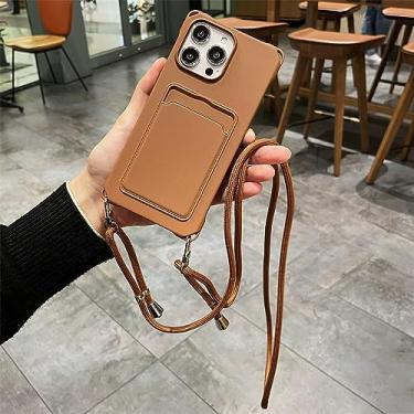 Imagem de Candy Color Crossbody Colar Alça Cordão Carteira Capa de telefone para iPhone 14 Plus 13 11 12 Pro Max Slot para cartão Capa macia, marrom, para iPhone 7Plus (8Plus)