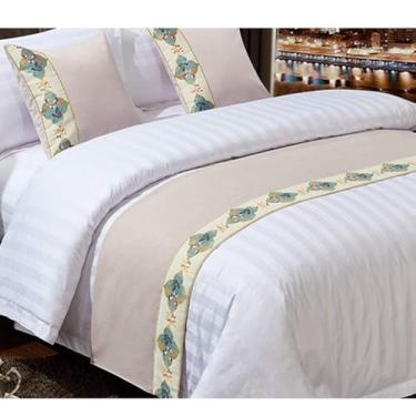 Imagem de Cachecol de cama de hotel algodão e linho jacquard proteção moderna de cama de alta qualidade decoração de cama simples cachecol para cama de solteiro queen king size cinza 1||50 x 240 cm para cama de