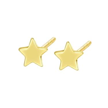 Imagem de Efashion Brincos femininos banhados a ouro 14K prata esterlina 925 simples mini estrela tamanho PPP cor amarelo, XX-Small, Ouro amarelo, Sem Pedra Preciosa