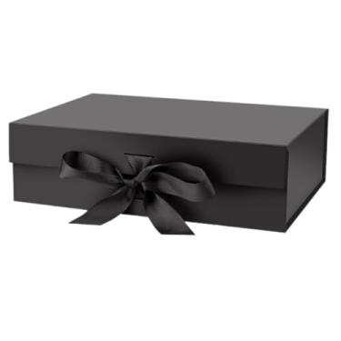 Imagem de Caixa De Presente Grande Premium Rígida Com Trava Magnética, Imã e Laço de Cetim 33x25x12cm Embalagem Reforçada (Preto)