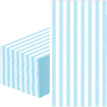 Imagem de 100 guardanapos de papel listrados azuis e brancos - guardanapos descartáveis de jantar listrados azuis para banheiro, casamento, aniversário, chá de bebê, piquenique, artigos de festa