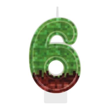 Imagem de Vela com número de aniversário, verde, marrom, número de parafina, velas com número de parafina, decorações de bolo para festa de aniversário, festa de jogo (número 6)
