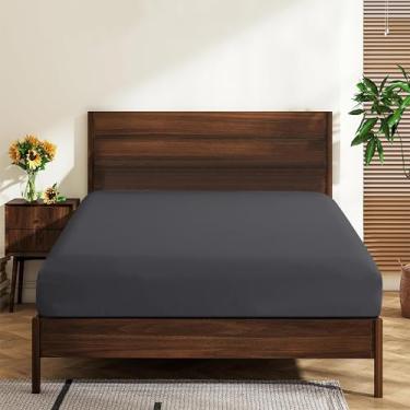 Imagem de Pacote com 2 lençóis Queen Size 100% algodão egípcio, 600 fios, bolso profundo de 40,6 cm, ultramacio, luxuoso, durável, respirável e confortável (lençol com elástico Queen, cinza escuro)