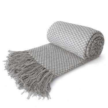 Imagem de Manta para Sofá, Manta para Sofa Grande 260 X 240cm Design com Franjas, Adequado para Decoração de Salas de Estar(Cinza mesclado)