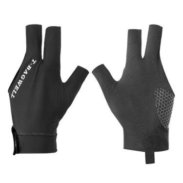 Imagem de Luva de bilhar com 3 dedos, mão esquerda, luvas de bilhar, acessórios para tacos de sinuca para atirador, caramelo, sinuca, esporte, preta