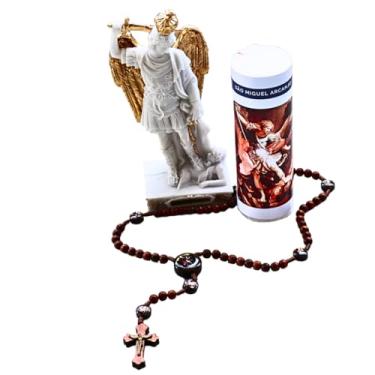 Imagem de Kit São Miguel Arcanjo Imagem Gargano Vela Terço Canela K2