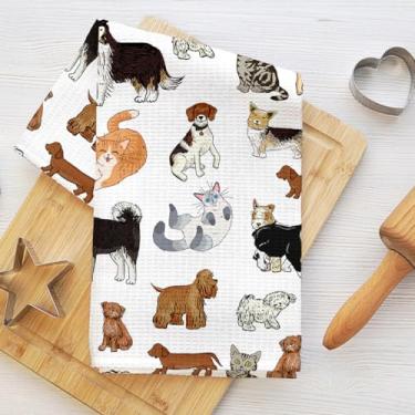 Imagem de Toalhas de cozinha de desenho animado de cachorro e gato para cozinha, casa de fazenda, banheiro, panos de prato para lavar pratos, toalha de chá de mão de microfibra macia absorvente, presentes para