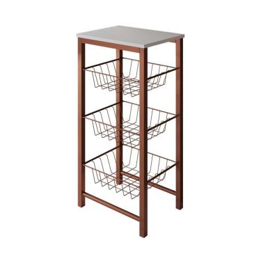 Imagem de Fruteira De Chão Cozinha Montada Aço Cobre Tampo Branco Roma - Cor: Branco