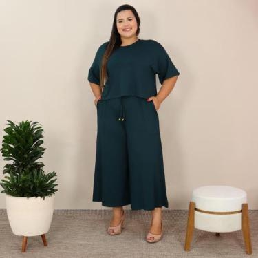Imagem de Conjunto Plus Size Moda Feminina Cropped Manga Curta e Calça Pantacour