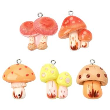 Imagem de UR URLIFEHALL 30 peças, 5 estilos, pingentes de resina de cogumelo, pingentes de plantas coloridas para pulseira faça você mesmo, colar, brincos, chaveiros, artesanato, joias