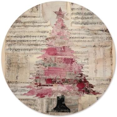 Imagem de Yetmadi Tapete de mouse redondo vintage rosa feliz natal árvore de Natal pinheiro, base antiderrapante para presente, tapete de mouse vintage de proteção de mesa para computador em casa, escritório