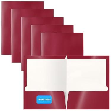 Imagem de Pasta de papel vermelho borgonha laminada brilhante com 2 bolsos, caixa com 25, tamanho de letra, carteiras de papel vermelho vinho da Better Office Products