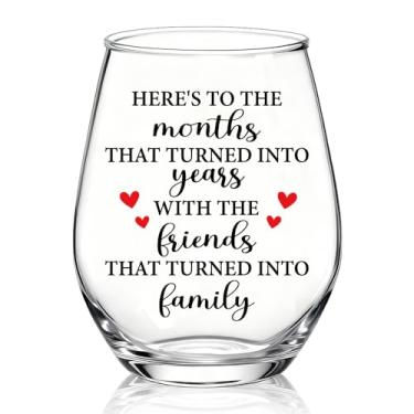 Imagem de XQLZY Here's To The Months That Turned Into Years With Friends Taça de vinho sem haste, presentes engraçados de taça de vinho da amizade para mamãe tia BFF, presentes de aniversário de Ação de Graças