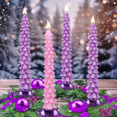Imagem de Enhon Conjunto de 4 velas do Advento, velas cônicas em forma de árvore de 25 cm, vela de guirlanda de Natal com cera de abelha sem perfume para Natal, férias, igreja, festa ou decoração de casa (borda