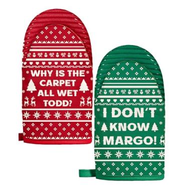 Imagem de Slohif Conjunto de mini luvas de forno de Natal – Luvas de cozinha curtas e resistentes ao calor para mulheres, luvas de forno 100% algodão com aderência de silicone, antiderrapantes e duráveis para