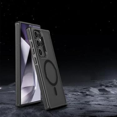 Imagem de HJZSZX Capa magnética para celular S25, capa fosca, translúcida e à prova de choque com carregamento sem fio (para S25/preto)