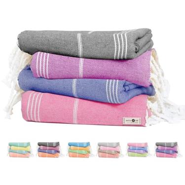 Imagem de Native Fab Pacote com 4 toalhas turcas grandes, secagem rápida, leve, durável, absorvente, resistente à areia, multiuso para piscina, banho, spa, viagem, verão - rosa, magenta, azul índigo, cinza