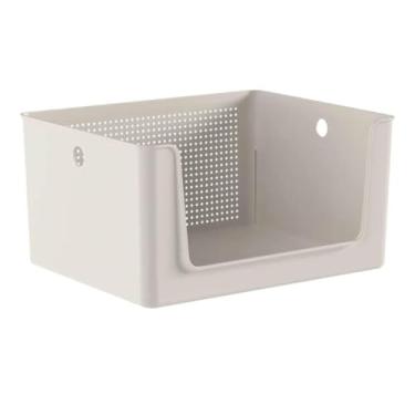 Imagem de Cesto Organizador Retangular Empilhável (34C x 27P x 17,4A) - Plástico PP Branco com Abertura Frontal para Prateleiras