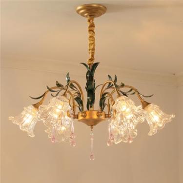 Imagem de Lustre Pastoral Francês com Flores Americanas - Luminária Pendente Decorativa LED para Sala de Estar, Restaurante, Quarto, Villa, Café, Loja de Roupas e Casa (KA 6 Lâmpadas)