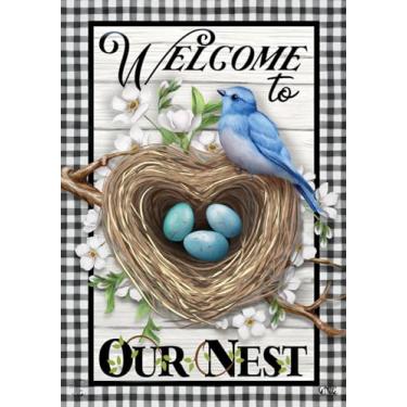 Imagem de Bem-vindo à nossa bandeira de jardim ninho 31,7 cm x 45,7 cm Briarwood Lane