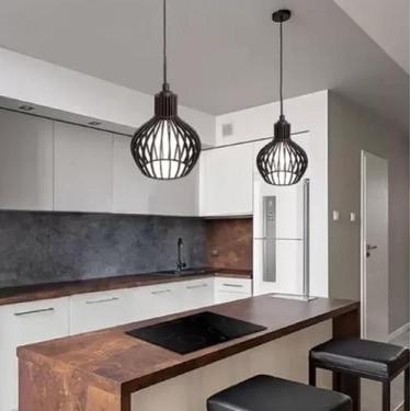 Imagem de 02 Lustres Pendentes Para Balcão De Cozinha De Madeira Preto - Manusho