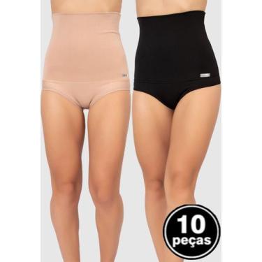 Imagem de Kit 10 Calcinhas Vekyo Plus Size Modeladora Cintura Alta, Mulher, 48, 