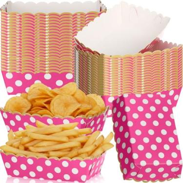 Imagem de Dunzoom Pacote com 50 bandejas de comida de papel de rato rosa choque xadrez pratos de bolinhas descartáveis barcos de comida para lanches nachos cachorro-quente carnaval alemão nupcial chá de bebê