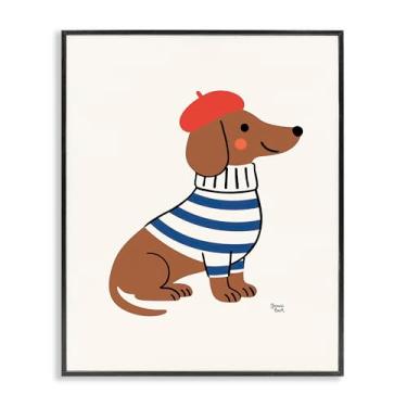 Imagem de Stupell Industries Dachshund francês em boina preta emoldurada, arte giclée, design por Jessica Beck, 20 x 16