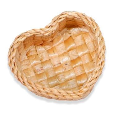Imagem de Cesta de vime de armazenamento, cestas de armazenamento de vime de jacinto de água para organização, formato de coração (tamanho médio, 1 pacote, jacinto natural)