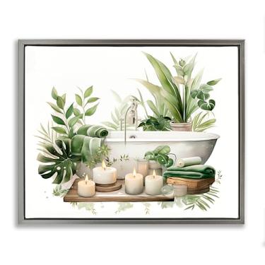 Imagem de Stupell Industries Arte de parede em tela flutuante cinza tropical Zen Banheira, design por Lettered and Lined, 17 x 21