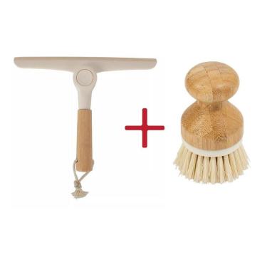 Imagem de Kit Escova De Limpeza E Rodo De Pia Dobrável Bambu Off White