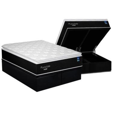 Imagem de Cama Box Baú King: Colchão Molas Bonnel Plumatex Ensacadas Plumastar + Base Crc Suede Black (193x203)