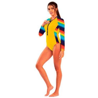 Imagem de Maiô Surf com Zípper Manga Longa Feminino - WA modas, Amarelo, EG
