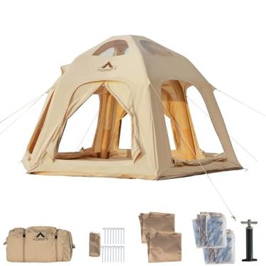 Imagem de ADRIFT Grandes barracas infláveis para acampamento, barraca inflável de lona de luxo para adultos de 4 pessoas, fácil configuração, barracas infláveis para glamping com bomba, barraca quente à prova