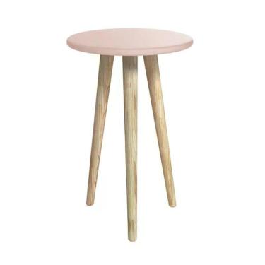 Imagem de Mesa De Canto Theo Rosa Fosco Com Pés Madeira Natural - Reller Móveis Rosa Fosco