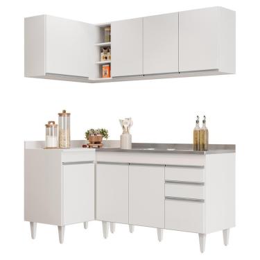Imagem de Armário De Cozinha Modulado De Canto Direito 4 Peças Cp39 Com Pia Inox Branco - Lumil