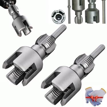 Imagem de Ferramenta de rosqueamento de tubulação interna e externa integrada 2025, kit rosqueador de tubos de PVC compatível com furadeira elétrica, 1/5.1 cm e 3/10.2 cm (atualização, 1/5.1 cm + 3/10.2 cm)