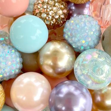 Imagem de MKLKSDH 50 peças de contas de chiclete de 20 mm para canetas, contas redondas grossas coloridas para chaveiro, pérolas grandes, strass, contas focais de acrílico para artesanato, joias, pulseiras