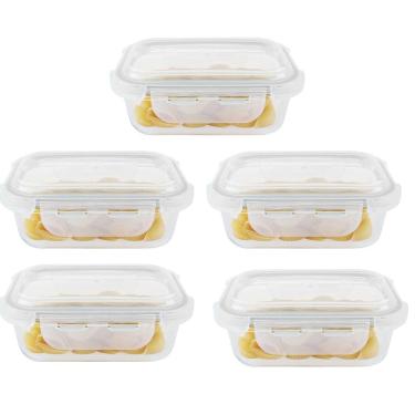 Imagem de Kit 5 Potes Hermético Vidro Marmita Micro-Ondas 370Ml