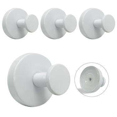 Imagem de Welsa Ganchos de ventosa para chuveiro - pacote com 4, branco - aço inoxidável, sucção forte, sem broca, gancho removível, parede de cozinha de banheiro, porta de vidro, roupão de pendurar com gancho