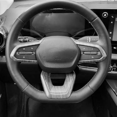 Imagem de Capa de moldura de volante de carro premium, compatível com acessórios Chevy Equinox 2025-2026 - antiderrapante, ajuste universal, fácil instalação e acessórios de atualização de luxo (grão de madeira