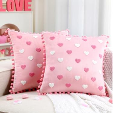 Imagem de Oudain Capas de almofada para dia dos namorados 45,7 x 45,7 cm, conjunto de 2 capas de almofada bordadas, decoração de casa para sofá, namorada, sofá, quarto (rosa)
