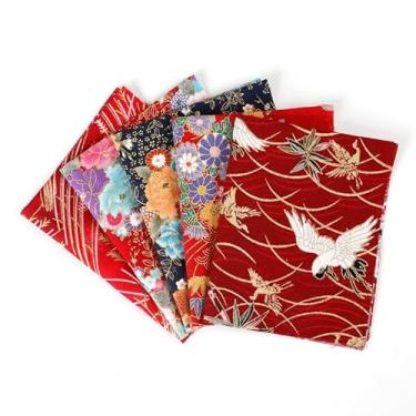 Imagem de 5 x quadrados de tecido estilo japonês, 20 x 25 cm, tecido de embrulho de algodão, pacotes de tecido acolchoado para costura de patchwork DIY