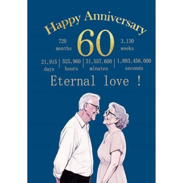 Imagem de Yuanqichuanglian Cartão de presente de aniversário de 60 anos para casal, cartão especial de aniversário de 20 x 13,5 cm para marido e esposa, cartões de casamento e dia dos namorados para homens