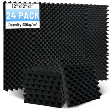 Imagem de Focusound Pacote com 24 painéis de espuma acústica, painéis de espuma à prova de som de caixa de ovo de 30,5 x 30,5 cm para paredes, painéis de parede à prova de som com cancelamento de ruído de alta